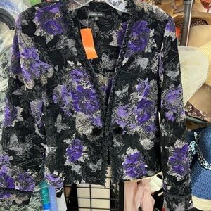 Cynthia Max Vintage Black Purple Embroidered Floral Jacket Size S